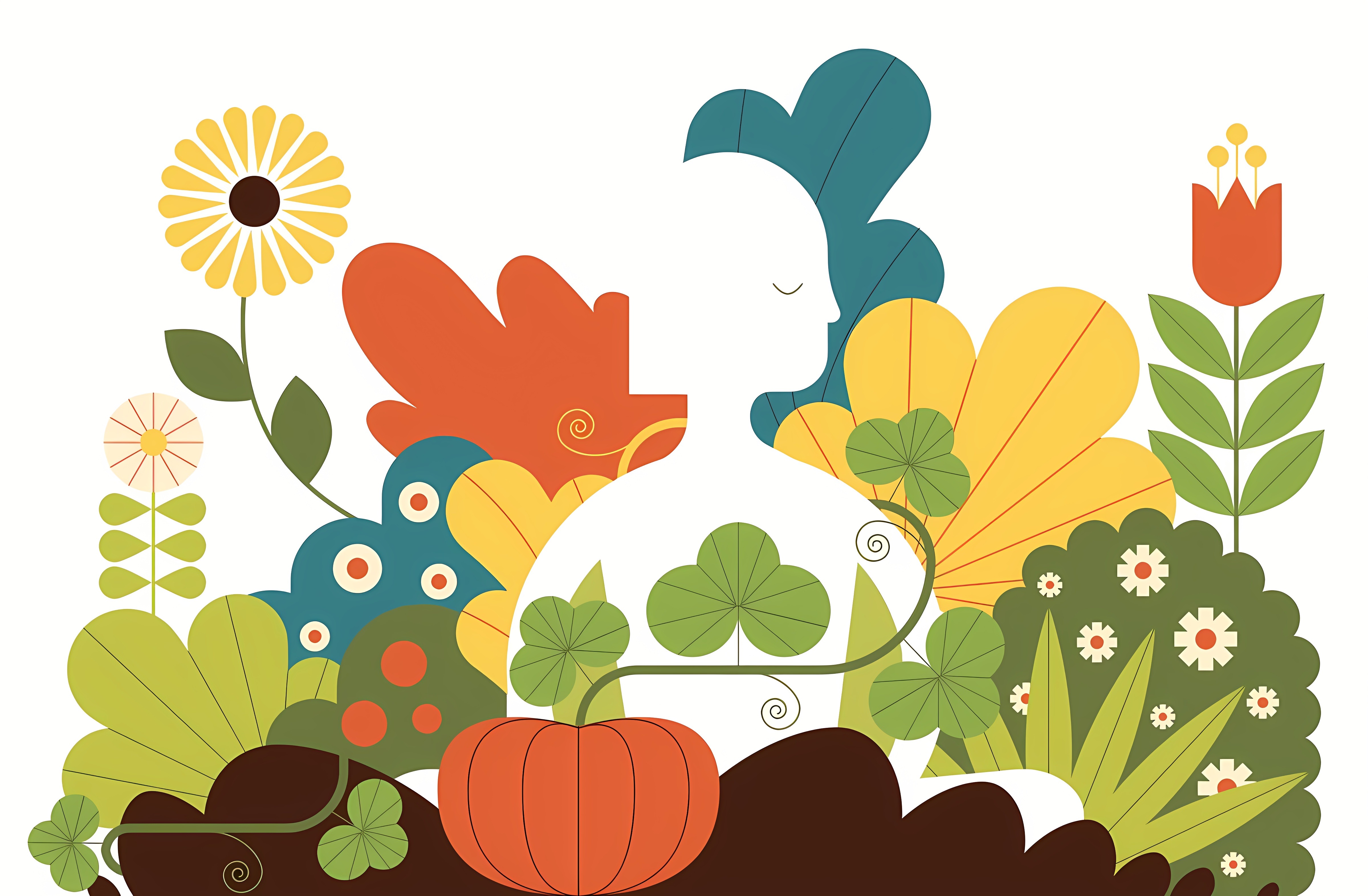 Illustration of woman with plants